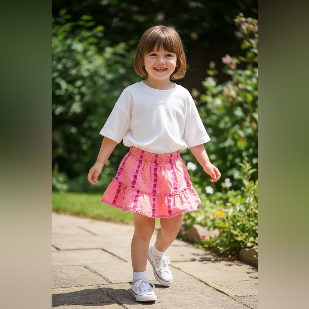 Pink and Yellow girls cotton a line tiered colorful Skirt size 6